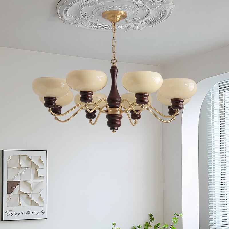 法式轻奢全铜中古客厅吊灯高级奶油风美式复古卧室胡桃木餐厅吊灯