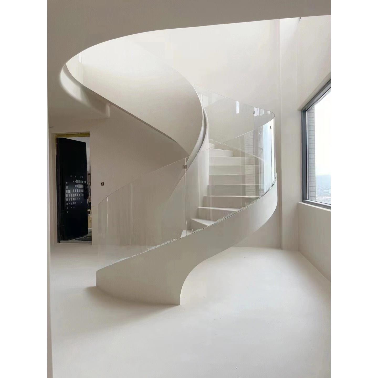 别墅弧形旋转玻璃护栏楼梯实木踏板家装led感应灯带楼梯扶手