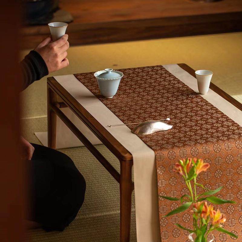 知舍团寿天华新中式织锦金丝提花茶席禅意轻奢布艺桌旗茶桌茶垫