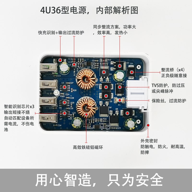 4口USB充电器带快充4U36电源QC2.0/3车载船用DC10-36V转5V/9V/12V