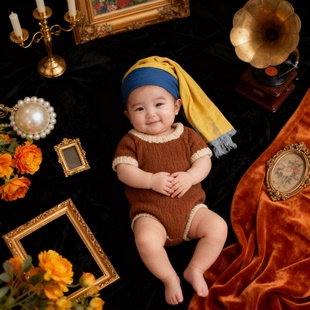 新生婴儿满月百天摄影创意写真0-3周岁男女宝宝电子照片ai精修图