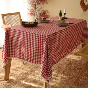 新年桌布面红色喜庆氛围感餐桌布复古格子春节装饰茶几餐桌台布