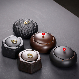 个性时尚复古家用客厅茶几大号烟灰缸带盖酒吧办公室装饰用品
