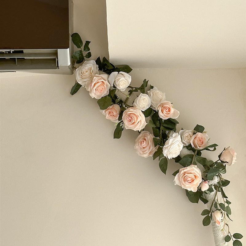 仿真玫瑰假花藤条空调管子遮挡装饰暖气管下水管墙壁电线装饰美化