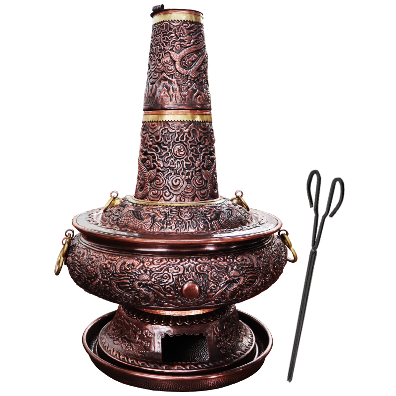 纯紫铜手工加厚木炭铜火锅涮肉家用多功能铜锅老式传统大小送火钳