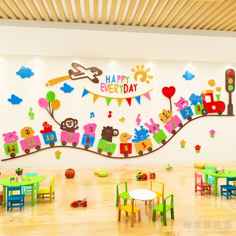 卡通小火车幼儿园墙面装饰墙贴3d立体卧室儿童房宿舍背景墙布置画