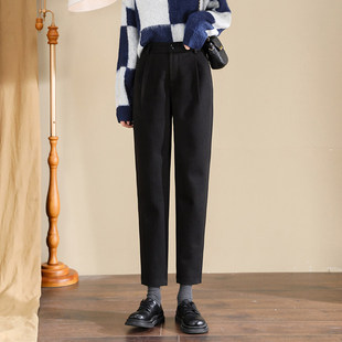 毛呢马丁靴裤子搭配女秋冬小个子哈伦小脚西裤显瘦2023春秋烟管裤