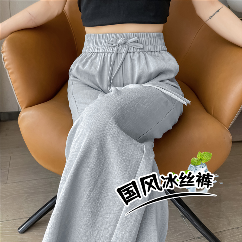 新中式国风棉麻阔腿裤女2025新款冰丝裤女夏季薄款休闲直筒裤子女