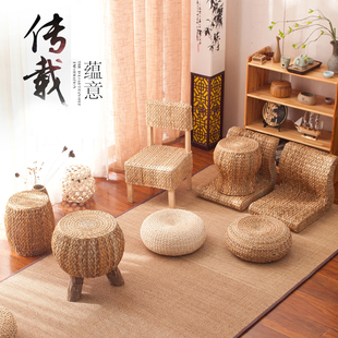 坐垫蒲团矮板凳榻榻米瑜伽打坐禅修垫圆坐墩家用 草藤小凳子日式