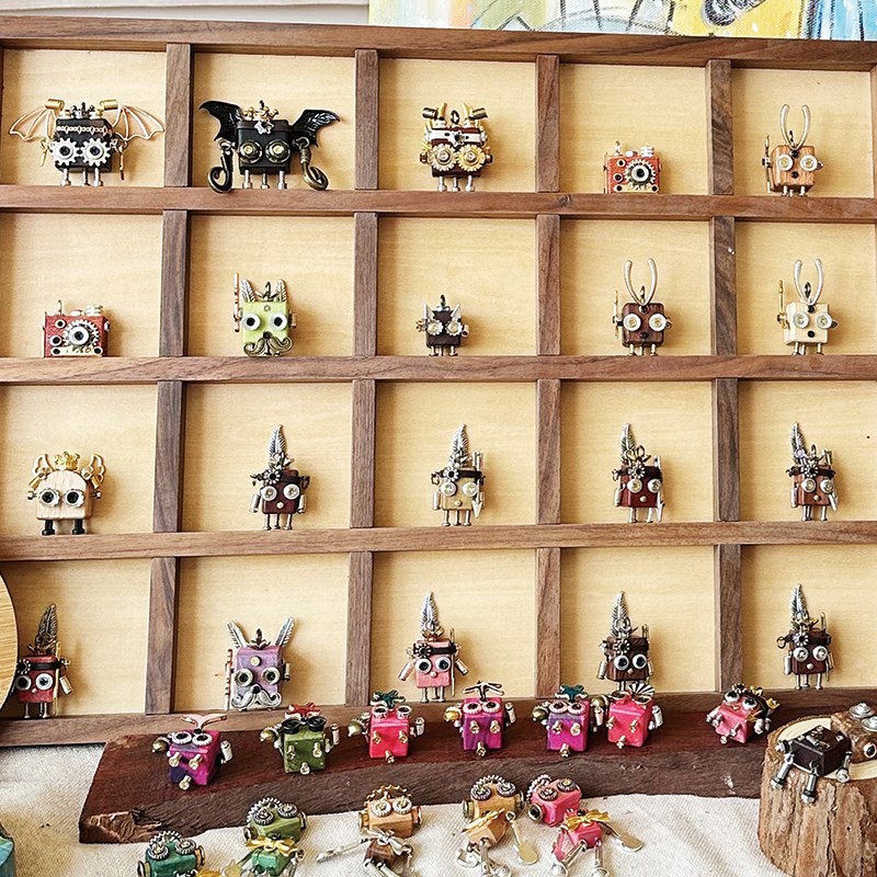 中式复古木质托盘  DIY摆件收纳  市集摆摊展示 朋克机器人展示架