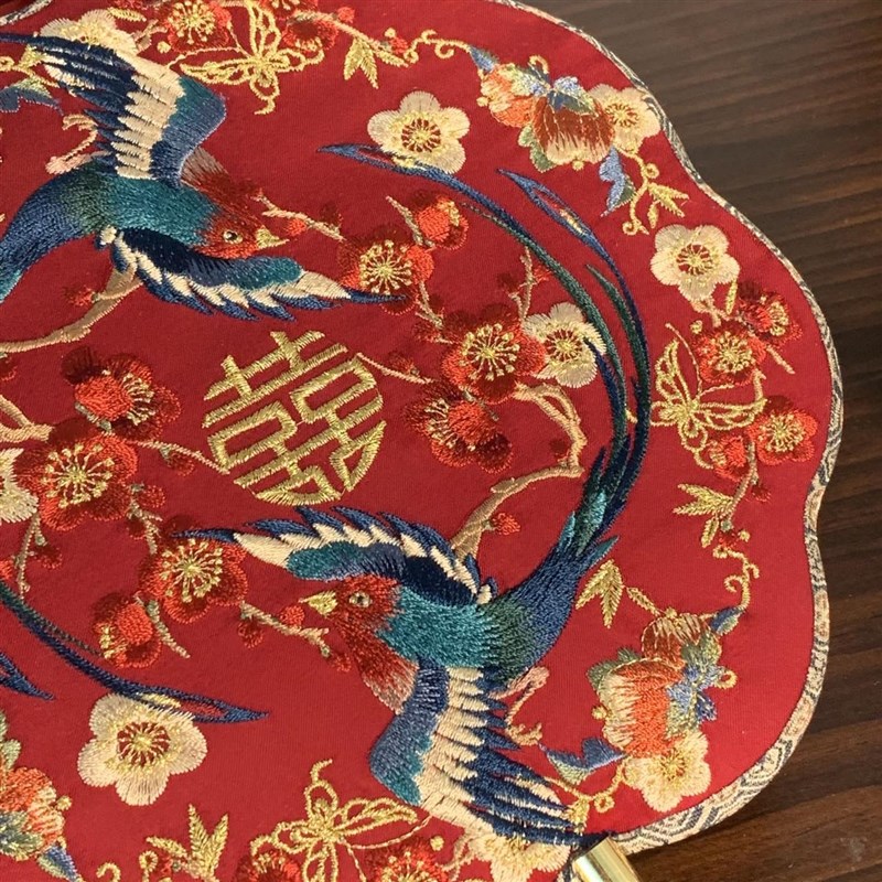 荷塘月韵古扇斋 古风汉服绣花团扇 重工机绣 晨袍 喜扇 喜结连理