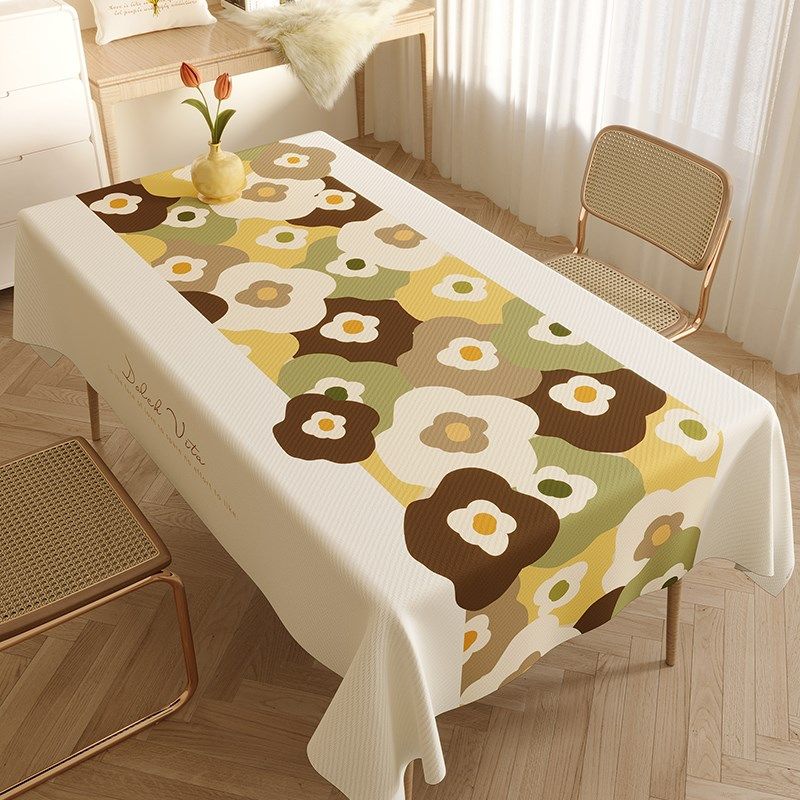 棉麻布艺现代花朵家用长方形防水餐桌布防烫防尘盖布in台布