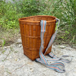 儿童竹编小背篓舞蹈道具圆背篓茶叶采摘竹筐小号特大号加固承重强