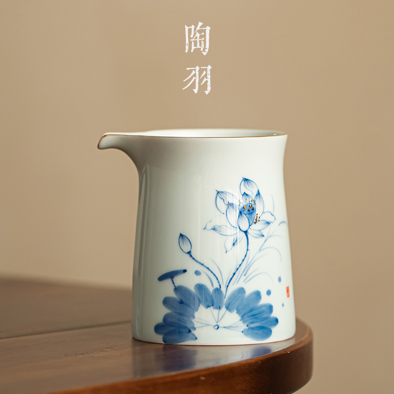 手绘荷花公道杯陶瓷茶杯茶漏分茶器茶具配件公杯家用单个茶海均杯