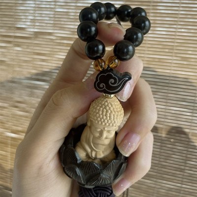 以谦堂汽车挂件车内吊饰高档车载后视镜黄杨木莲小佛男女平安礼