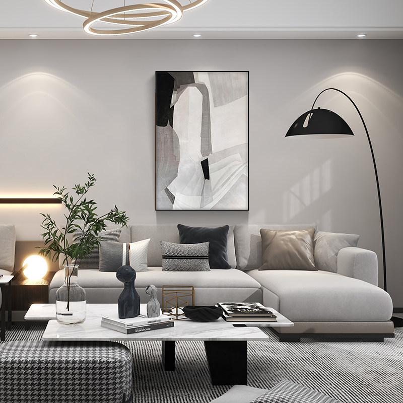 级黑白灰抽象油画客厅沙发背景墙玄关壁画侘寂风极简美手绘挂画,家居饰品,现代装饰画,淘宝优惠券,粉丝福利购,淘宝优惠卷