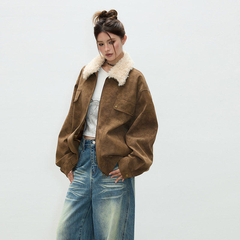 【一一专享】Vone SheeE美式复古可拆卸领子棕色外套女2025初春宽,女装/女士精品,短外套,淘宝优惠券,粉丝福利购,淘宝优惠卷