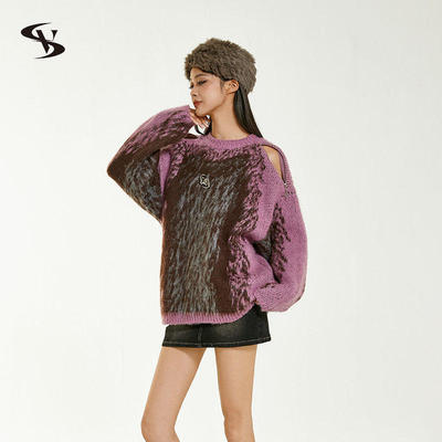 【一一专享】Vone SheeE 美式街头设计感甜酷宽松侧肩拉链扎染毛