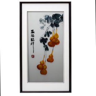 苏绣成品挂画五福临门纯手工客厅餐厅玄关走廊纯手工刺绣画装饰画