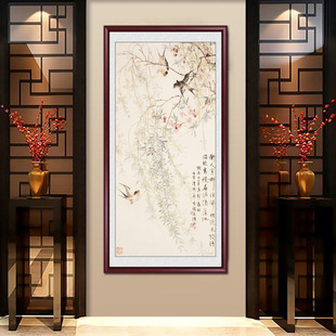 春韵花鸟国画入户玄关装饰画客厅挂画中式竖版过道走廊背景墙壁画