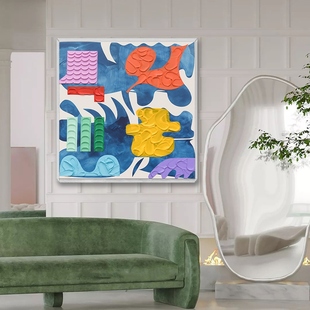 手绘奶油风小清新油画客厅背景墙挂画餐厅玄关现代抽象彩绘装饰1