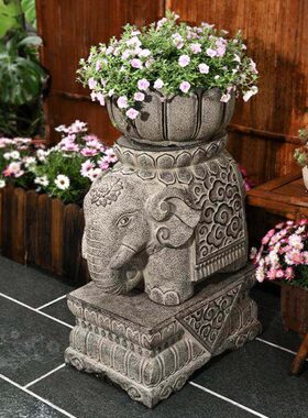 庭院门口大象摆件小院布置石墩花盆花园别墅网红一楼露台装饰造景