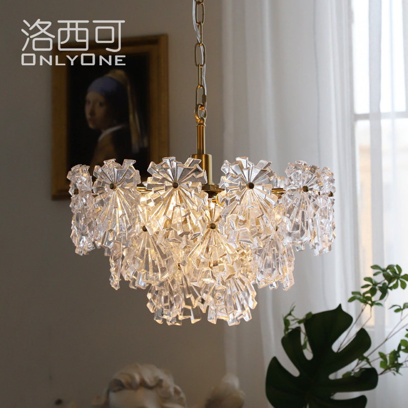 洛西可 中古艺术玻璃餐厅吊灯复古金色客厅灯冰花后现代卧室吊灯,家装灯饰光源,卧室/书房吊灯,淘宝优惠券,粉丝福利购,淘宝优惠卷