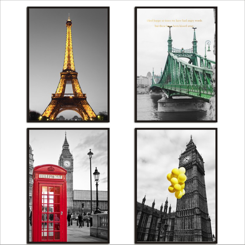 现代简约建筑风景客厅沙发背景墙装饰画城市地标卧室书房挂画壁画图片