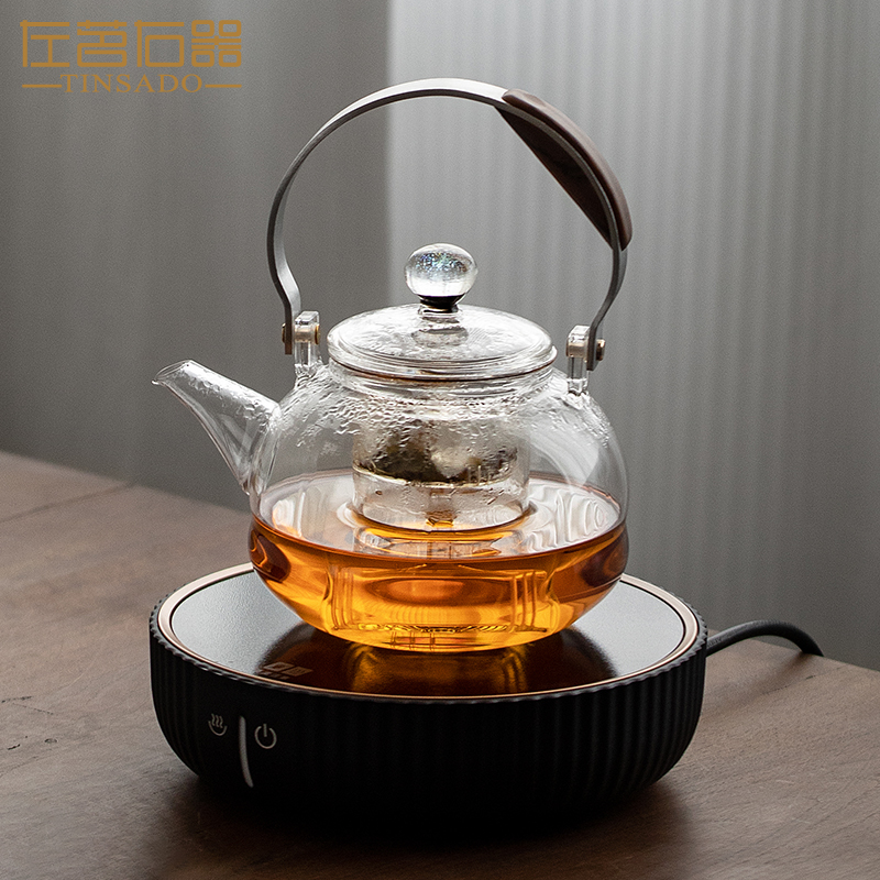 左茗右器透明玻璃蒸煮壶家用蒸汽煮茶器泡茶壶大容量烧水壶电陶炉
