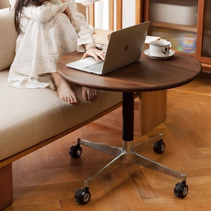 黑胡桃木全实木小推车边几客厅家用办公可移动可升降白蜡木小茶几