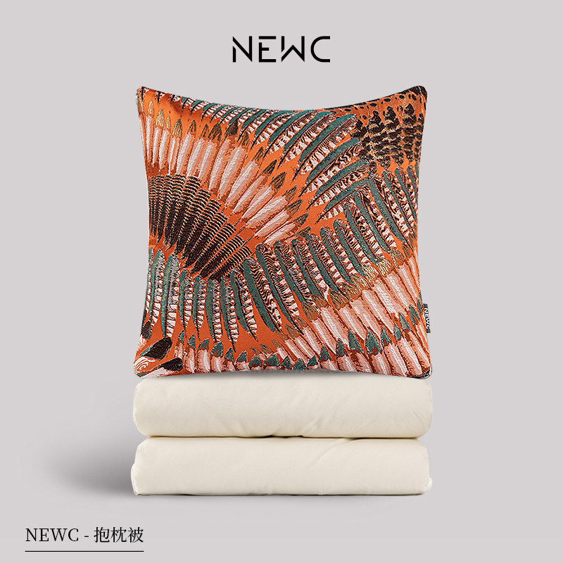 新宸优品 摩洛哥绣花全棉抱枕被两用橘绿热带风情羽毛多功能靠枕,居家布艺,抱枕被,淘宝优惠券,粉丝福利购,淘宝优惠卷