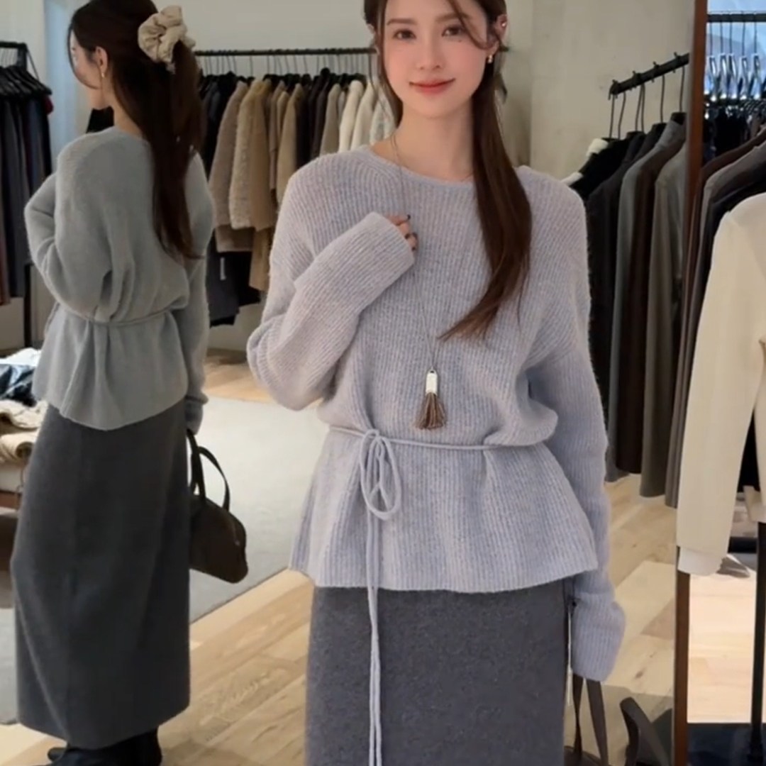 韩系气质温柔chic圆领针织毛衣女设计感秋冬新款小个子显瘦上衣潮,女装/女士精品,大码内搭,淘宝优惠券,粉丝福利购,淘宝优惠卷