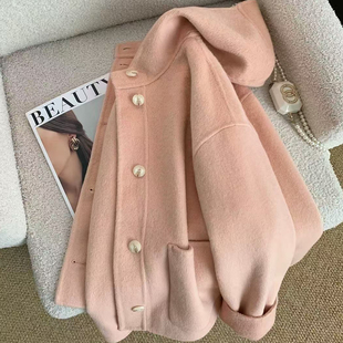 超好看今年流行独特漂亮气质精致毛呢外套高级感粉色大衣2025秋冬
