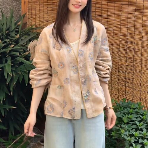 初夏新中式V领防晒小个子衬衫女