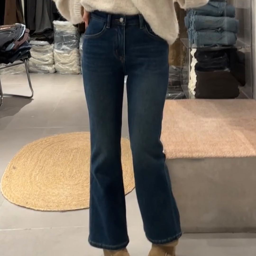 美式复古高腰显瘦微喇牛仔裤秋冬