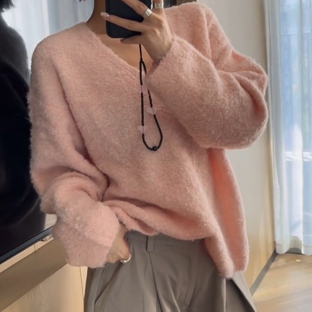 秋冬新款高级感时尚气质粉色上衣