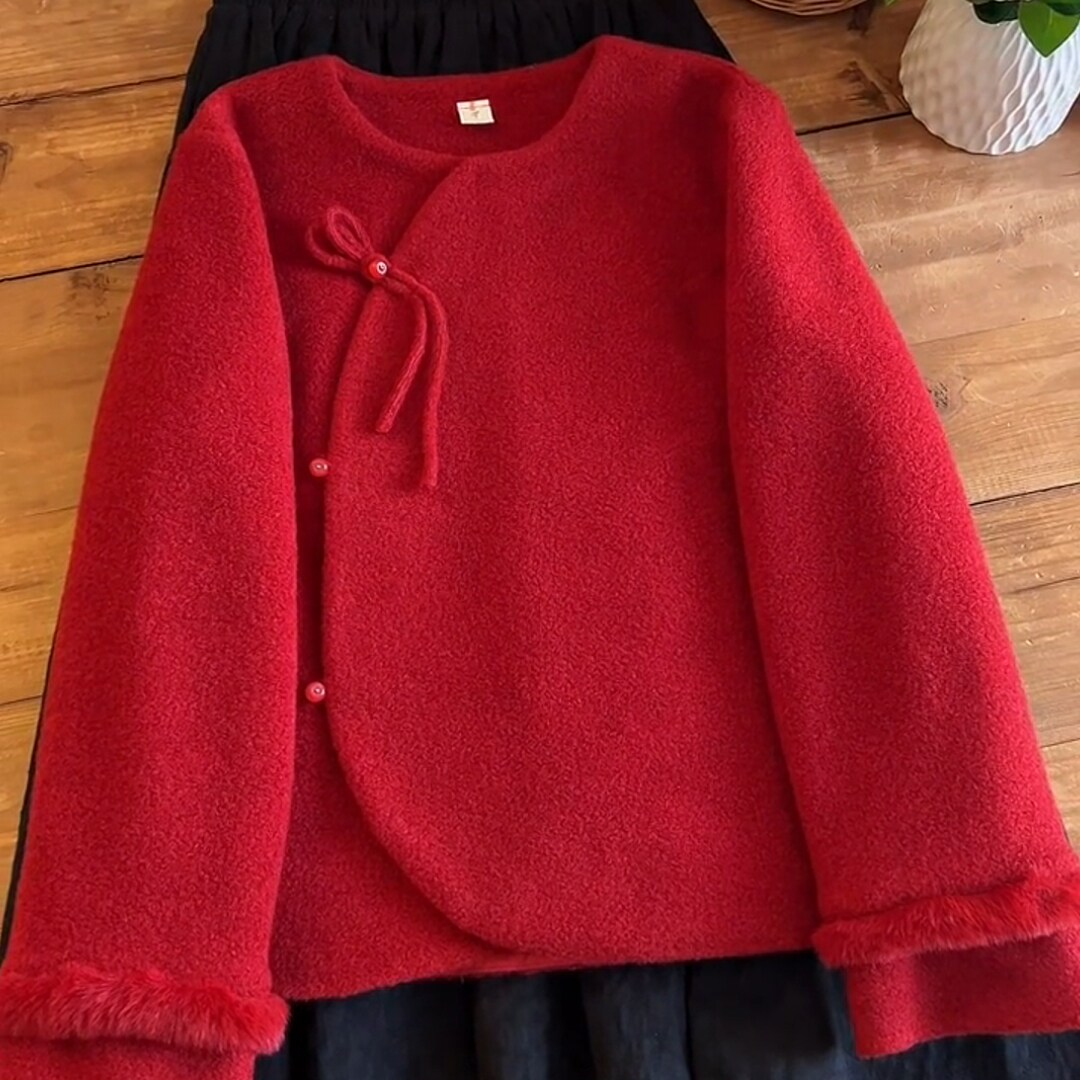 新年新中式氛围感红色毛衣外套女2025秋冬新款洋气时髦过年上衣潮,女装/女士精品,大码内搭,淘宝优惠券,粉丝福利购,淘宝优惠卷