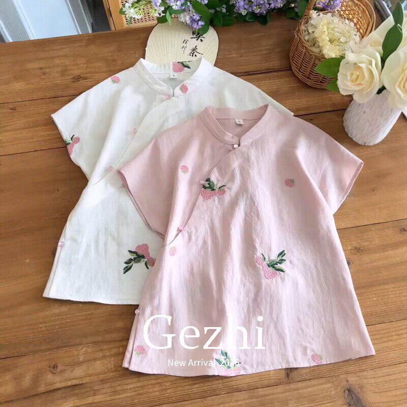 2026夏季新款文艺风少女新中式气质精致禅意刺绣宽松显瘦短款小衫