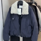 2025冬季 夹克藏蓝色加厚保暖宽松外套 工装 新款 高端定制小个子短款