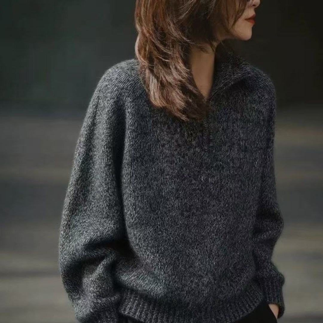 2025秋冬新款慵懒风高级感超好看灰色翻领拉链套头宽松针织毛衣女,女装/女士精品,大码内搭,淘宝优惠券,粉丝福利购,淘宝优惠卷