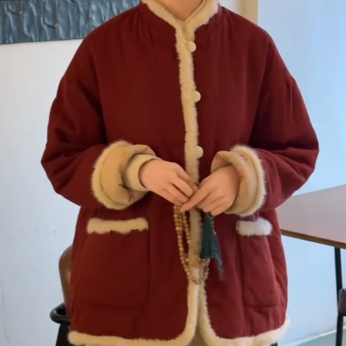 新年战袍红色复古加绒加厚棉衣女