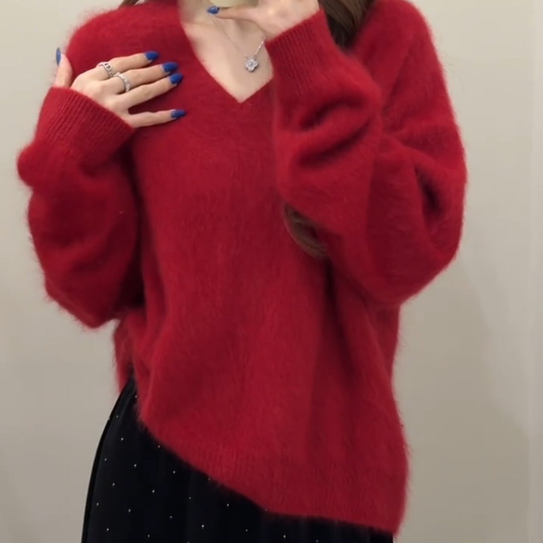 圣诞新年氛围感慵懒风红色宽松软糯针织毛衣2025本命年大码针织杉,女装/女士精品,大码内搭,淘宝优惠券,粉丝福利购,淘宝优惠卷