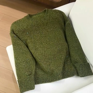 慵懒风高级感绿色复古针织毛衣女款 气质独特宽松上衣秋冬 2025新款
