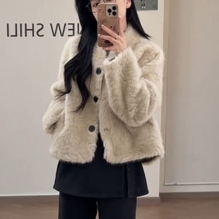 法式 毛茸茸宽松保暖上衣 老钱风气质轻奢独特漂亮毛毛外套2025冬季
