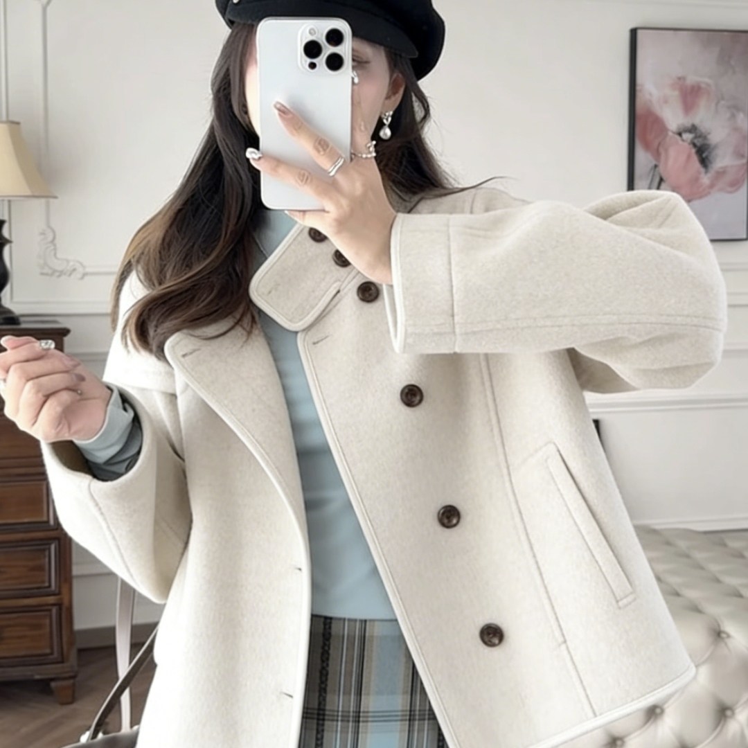 新款巴恩风气质减龄短款毛呢外套