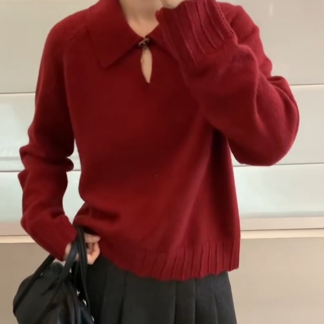 马年本命年红色洋气时髦翻领针织上衣秋冬新款独特气质打底毛衣女,女装/女士精品,大码内搭,淘宝优惠券,粉丝福利购,淘宝优惠卷