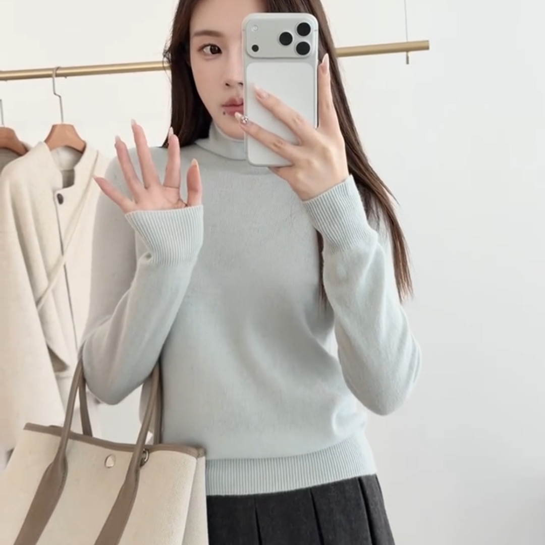 秋冬蓝色高领显瘦针织打底衫女潮