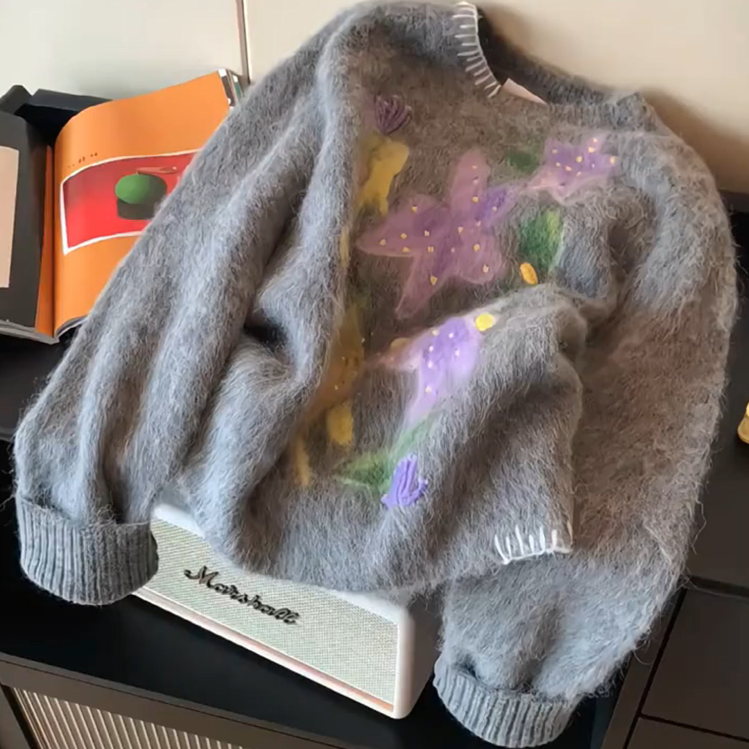 韩系甜美温柔灰色套头提花毛衣女秋冬气质减龄软糯百搭慵懒针织衫,女装/女士精品,大码内搭,淘宝优惠券,粉丝福利购,淘宝优惠卷