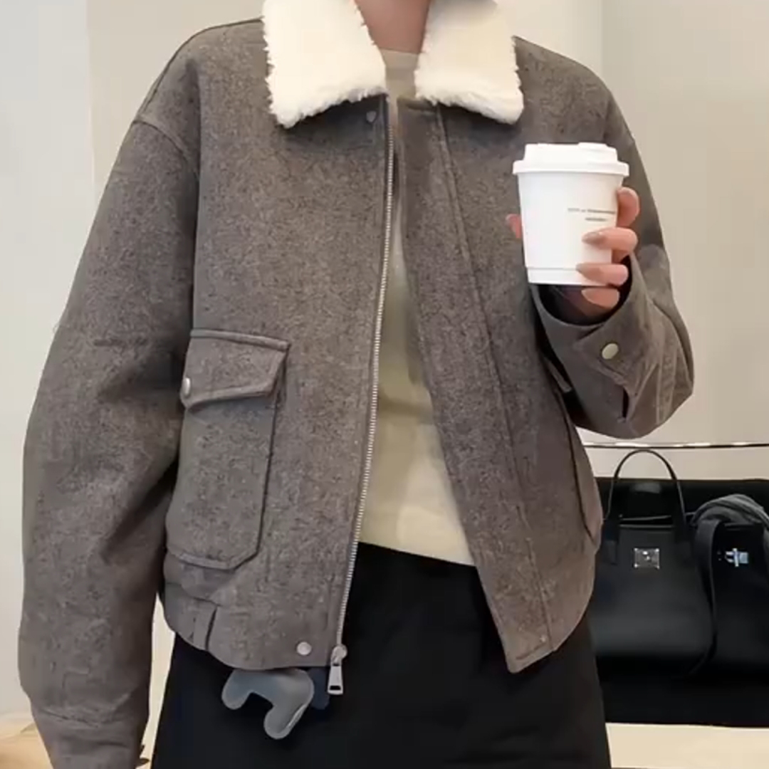 美拉德复古慵懒风毛呢短外套女冬