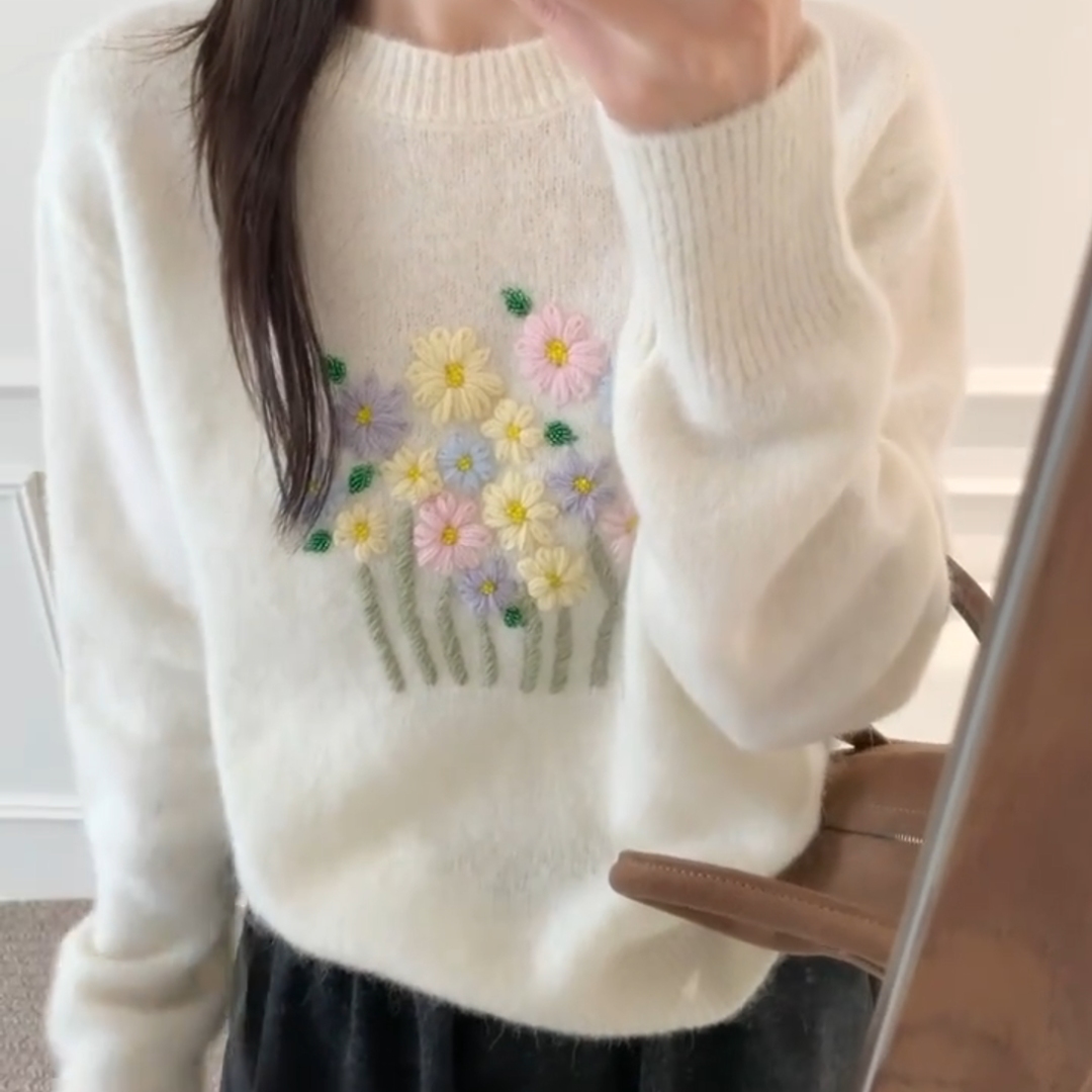 超好看独特漂亮精致提花温柔毛衣